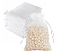 Lot de 120 Sachets en Organza Blanc 7 x 9 cm Sac Cadeau Pochette pour Bijoux Mariage Anniversaire Noël Emballage Cadeau