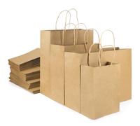 Lot de 120 sacs en papier marron avec poignées, sacs cadeaux de tailles assorties pour petites entreprises, magasins, boutiques, marchandises, fêtes, événements (4 tailles)