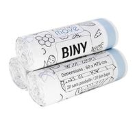 Lot de 120 sacs poubelles blanc 50L 60 x H75 CM BINY Ultra résistant 23 microns avec lien coulissant
