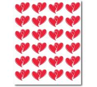 Lot De 120 Stickers - 5 Feuilles De 24 Etiquettes Adhésives - Double Coeurs Rouges 44x34 Mm