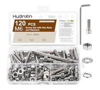 Lot de 120 vis M6 x 16 mm à six pans creux, en acier inoxydable, avec écrous, vis hexagonales, rondelles, assortiment de vis filetées pour machine