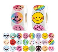 Lot de 1200 autocollants smiley, autocollants visage heureux en 24 styles de design, autocollants de récompense pour enfants, fournitures scolaires, enseignants, ligne perforée/2 rouleaux