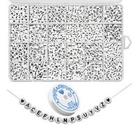 Lot De 1200 Perles En Acrylique Blanches Rondes Et Noires Avec Lettres De L'alphabet Et Perles Espaceurs Breloques Diy Bracelet Avec Coffret De Rangement Pour Bracelet, Ras-de-cou, Bijoux