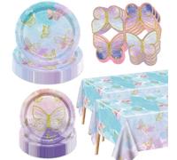 Lot de 122 assiettes en papier motif papillon pour fête d'anniversaire