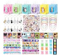 Lot de 122 cadeaux de fête d'anniversaire sur le thème du chat pour filles, fournitures de fête d'anniversaire avec sacs à friandises, bandeau, autocollants pour le visage, bracelets Slap en résine