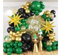 Lot de 123 ballons verts, noirs et dorés avec étoiles explosives, guirlande de ballons vert foncé, noir et doré, confettis pour anniversaire, football, remise de diplôme, anniversaire, mariage, fête