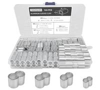 Lot de 124 Manchons Doubles en Aluminium, 5mm 6mm 7mm 8mm Câble Acier Manchons, Clips de Manchon de Boucle de Sertissage en Aluminium avec Doubles Embouts, pour Câbles en Acier, Câble Métallique