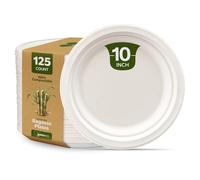[Lot de 125 - 25,5 cm] Assiettes jetables en fibres de canne à sucre - 100 % compostable/écologique/résistant
