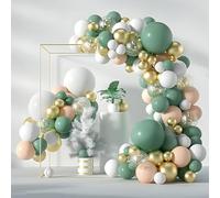 Lot de 125 ballons verts pour décoration de baby shower pour enfant Vert sauge, orange, doré, blanc et confettis. Guirlande de ballons verts pour décoration de baptême d'enfant Décoration
