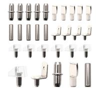 Lot de 125 goupilles d'étagère argentées 5 styles - Broches de support d'étagère nickelées avec un trou unique - Broches d'étagère en PVC - Broches plates - Porte-stylos cylindriques et goupilles