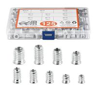 Lot de 125 inserts filetés en bois M5, M6, M8, M10, 9 types différents d'inserts filetés, inserts d'écrous hexagonaux, écrous à sertir pour meubles en bois, acier au carbone Ruthex