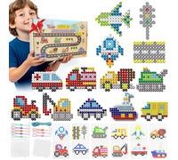 Lot de 1250 perles à repasser de 10 mm, 15 couleurs, 1250 perles à repasser XL avec plaque enfichable, 12 motifs de trafic, 8 cordons porte-clés et 5 papiers à repasser, kit créatif de perles pour