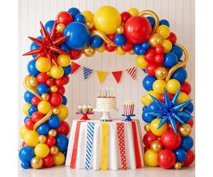 Lot de 126 guirlandes de ballons, en latex, motif hérisson, rouge, bleu, jaune, doré, pour garçon, décoration d'anniversaire, carnaval, cirque, multicolore, pour enfants, anniversaire, fête prénatale
