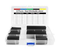 Lot de 127 gaines thermorétractables de différentes tailles, imperméables et noires pour réparations, pour bricolage et électriciens