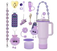 Lot de 13 accessoires pour tasse Stanley, y compris couvercle de paille en silicone, poignée, sangle, bouchon de fuite, breloques en forme de fleur pour gobelet Stanley de 10,2 à 887,5 ml (violet)