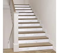 Lot de 13 autocollants 3D pour escalier - 100 x 18 cm - Aspect bois - Autocollants de sol en PVC - Style vintage - Pour décoration d'intérieur, cuisine, escalier et salle de bain (A)