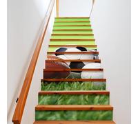 Lot de 13 autocollants d'escalier avec motif balles de sport sur l'herbe, 18 x 100 cm, amovibles et faciles à installer pour la maison et le bureau