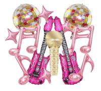 Lot de 13 ballons décoratifs en aluminium sur le thème de la musique, guitare dorée, note de musique rose perle et microphone pour anniversaire sur le thème de la musique, fête rétro des années 80 et