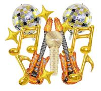 Lot de 13 ballons décoratifs en aluminium sur le thème de la musique, guitare, note de musique dorée et microphone pour anniversaire sur le thème de la musique, fête rétro des années 80 et 90