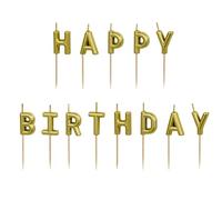 Lot de 13 bougies d'anniversaire « Happy Birthday » - 2,5 cm - Décoration de gâteau - Décoration de gâteau - Doré