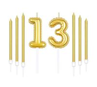 Lot de 13 bougies dorées, 6 bougies de gâteau longues, ensemble de joyeux anniversaire