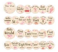 Lot de 13 cercles en bois pour bébé - Impression double face avec nœud papillon et panneaux Hello World (1 à 12 mois) - Accessoire de photographie pour nouveau-né, tableau d'annonce de naissance