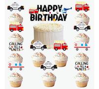 Lot de 13 décorations de fête en forme de véhicule d'urgence sur le thème des véhicules de sauvetage pour gâteaux et cupcakes, premiers intervenants, ambulance, camion de pompier, police, fournitures
