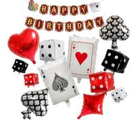 Lot de 13 décorations de fête sur le thème du casino, bannière d'anniversaire avec pique, ballons en forme de cœur, cartes de dés pour événements à Las Vegas