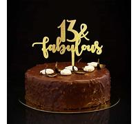 Lot de 13 décorations de gâteau d'anniversaire à paillettes dorées pour treize 13 ans - Nom personnalisé - n'importe quel âge - 13e anniversaire de mariage - 15,2 cm
