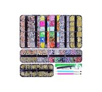 Lot de 13 décorations d'ongles avec 9 boîtes de strass en verre taillé princesse et 4 outils essentiels pour manucure de formes multiples