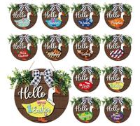 Lot de 13 décorations en bois d'oie interchangeables - Panneau de bienvenue rustique - Décoration murale - 30 cm