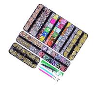Lot de 13 décorations pour ongles comprenant des formes assorties à dos plat et des accessoires professionnels pour ongles de formes multiples