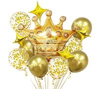 Lot de 13 grands ballons décoratifs en forme de couronne dorée avec étoiles, confettis métalliques pour fête d'anniversaire de princesse, fête prénatale et mariage