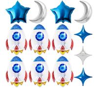 Lot de 13 grands ballons en aluminium Mylar motif fusée, lune, étoile, galaxie, vaisseau spatial pour fête prénatale, anniversaire, décoration de fête sur le thème de la planète spatiale