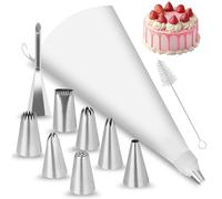 Lot de 13 Kit de Poche à Douille Professionnelle, 8 Pièces Douilles Patisserie, 1 Pièces Poche a Douille Patisserie, Poche a Douille Reutilisable, pour Décorer Gâteaux, Biscuits