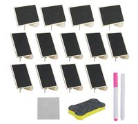 Lot de 13 mini tableaux noirs avec support - Petits tableaux effaçables à craie - Présentoir en bois pour événements