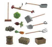 Lot de 13 modèles miniatures de scène de ferme avec légumes et pelle, figurines pour maisons de poupées, décorations de jardin miniature