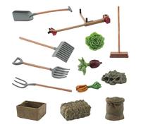Lot de 13 modèles miniatures de scène de ferme avec légumes et pelle, figurines pour maisons de poupée extérieures, décorations, outils de ferme miniatures