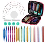 Lot de 13 paires d'aiguilles à tricoter circulaires avec sac de rangement 3,0 à 10,0 mm Aiguilles à tricoter interchangeables 4 longueurs réglables Kit d'aiguilles à tricoter circulaires