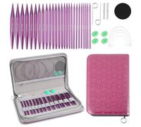 Lot de 13 paires d'aiguilles à tricoter circulaires interchangeables en aluminium de 3 à 10 mm avec sac de rangement pour débutants