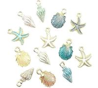 Lot de 13 pendentifs mixtes en forme d'étoile de mer, coquillages, breloques à faire soi-même, pendentifs de collier de mer pour femme, bijoux, coquillages nautiques, émail, fournitures d'artisanat et