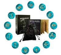 Lot de 13 pierres runiques de sorcières - Outils de divination en verre avec guide (français non garanti), symboles païens gravés, kit Oracle | Accessoires de conte de bonne aventure, sac de rangement