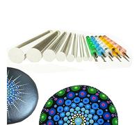 Lot de 13 pinceaux à Pointe Plate pour Peinture sur Roche Mandala - 4 mm, 5 mm, 6 mm, 8 mm, 10 mm, 12 mm, 14 mm de diamètre - 5 Stylets (set1)