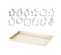 Lot de 13 plaques de cuisson 41 x 28 x 3 cm + 12 emporte-pièces en acier inoxydable de couleur champagne