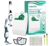 Lot de 13 sacs d'aspirateur pour Vorwerk Kobold VK140 VK150 avec 2 filtres, 2 brosses propres, kit d'accessoires pour aspirateur Vorwerk Kobold FP140/150