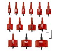 Lot de 13 scies cloches bimétalliques HSS - Diamètre : 18-75 mm - Couronne de forage tranchante - Avec prise antidérapante de 10 mm et clé hexagonale - Pour cloisons sèches, bois, plastique