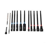 Lot de 13 tourne-écrous hexagonaux avec manchon d'extension de 150 mm et adaptateur de foret compatible avec tournevis électriques et pneumatiques