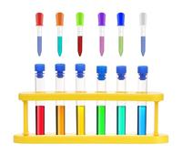 Lot de 13 tubes à essai en plastique avec pipettes compte-gouttes et support pour tubes à essai Science Experimente Tube à essai pour laboratoire créatif