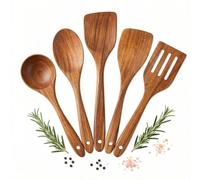 Lot de 13 ustensiles de cuisine en bois, Ensemble naturel de cuillères en bois avec cuillère doseuse, manche confortable, ustensiles en bois antiadhésifs pour la cuisine - Cuillère de cuisine en bois