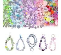 Lot de 130 perles acryliques colorées avec nœud, fleur, étoile, porte-clés, pour bricoler des bracelets, pendentifs, pendentifs de téléphone portable, convient pour le bricolage de vos propres